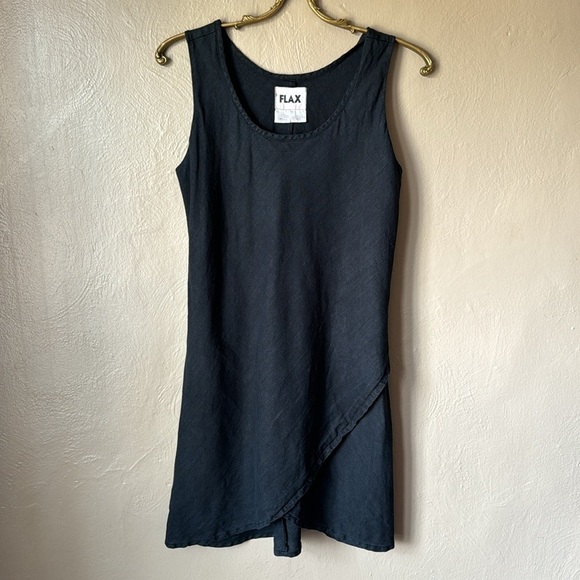Flax Tops - Flax Black Linen Overlapping Side Tunic Size Small